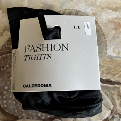 CALZEDONIA FASHION BLACK SHEER TIGHTS W/DOTS SIZE L